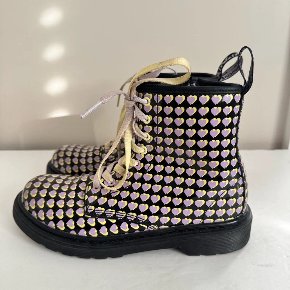 Dr. Martens Junior 1460 Patent Heart Printed Lace Up Boots size 3